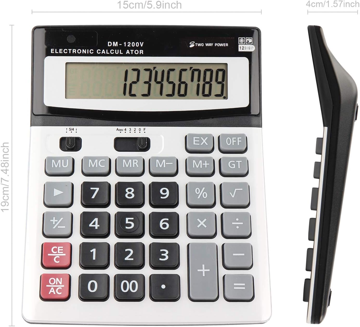 Thumbnail 1 de HIHUHEN Large Calculator (Solar & Battery) with 12-digit Display