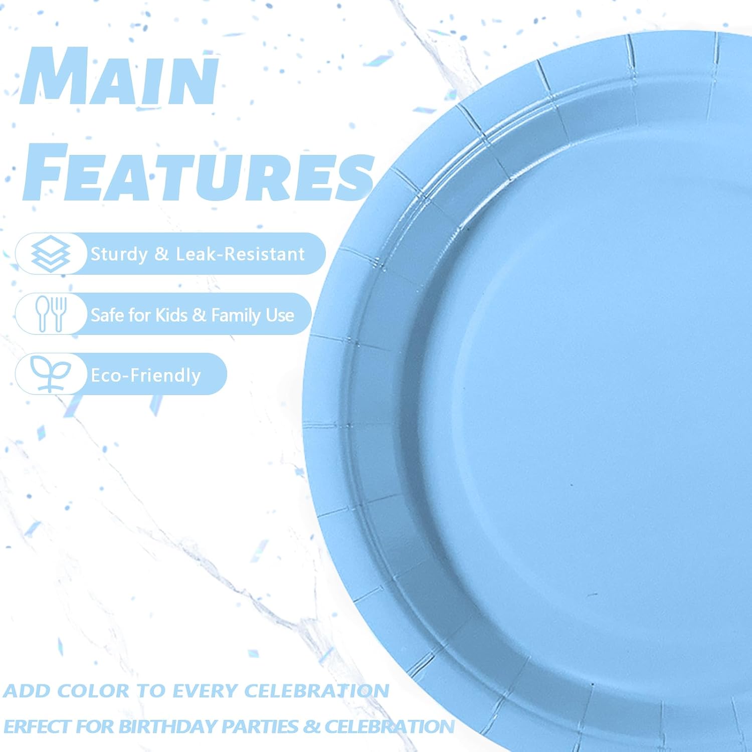 Detalle de Light blue disposable party tableware set, 120 pieces