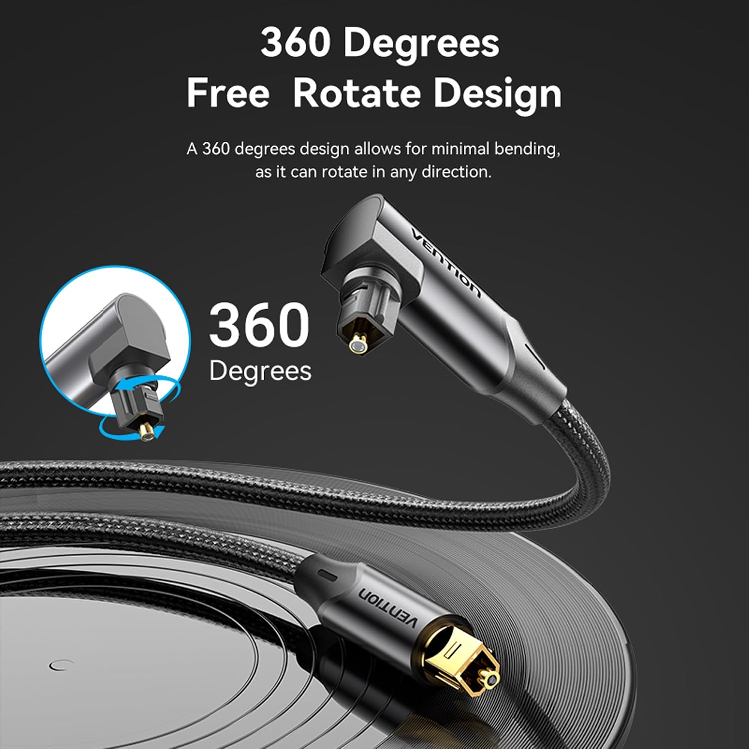 Thumbnail 1 de Vention Optical Audio Cable 1m – 90° right-angle TOSLINK digital lead for TV to soundbar