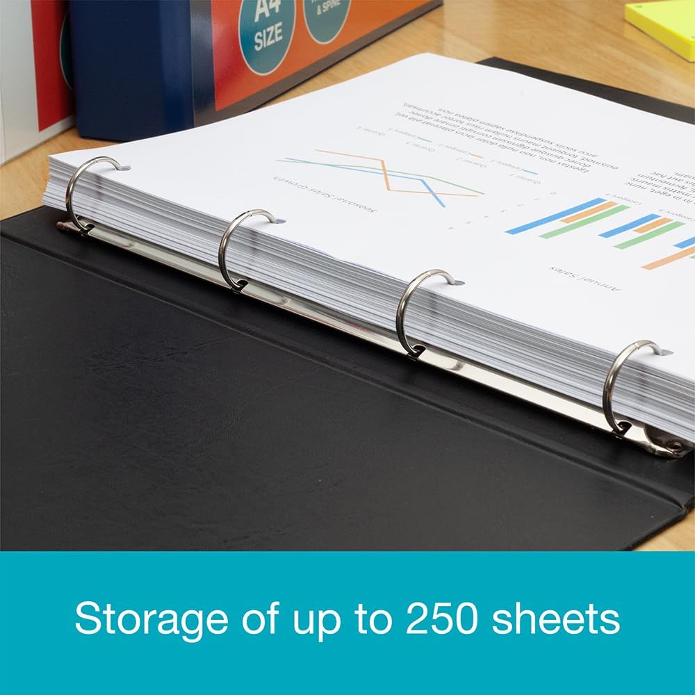 Thumbnail 4 de Elba A4 4 O-Ring Binder with Customisable Cover, 25mm Capacity, 30mm Spine, Portrait (Black)
