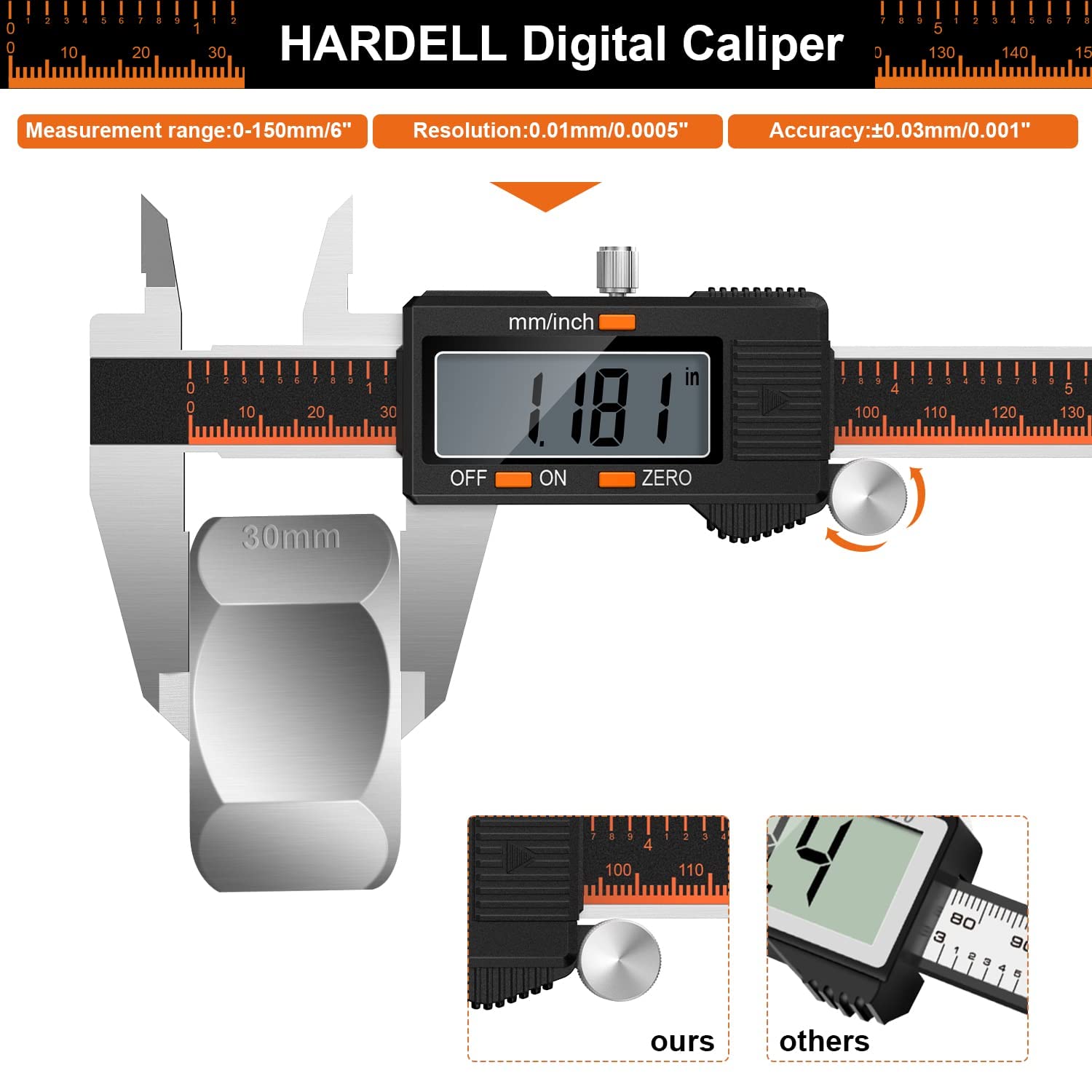 Thumbnail 1 de HARDELL Messschieber Digital 150 mm – Edelstahl, LCD Display, 4 Messmodi, mit 2 Batterien