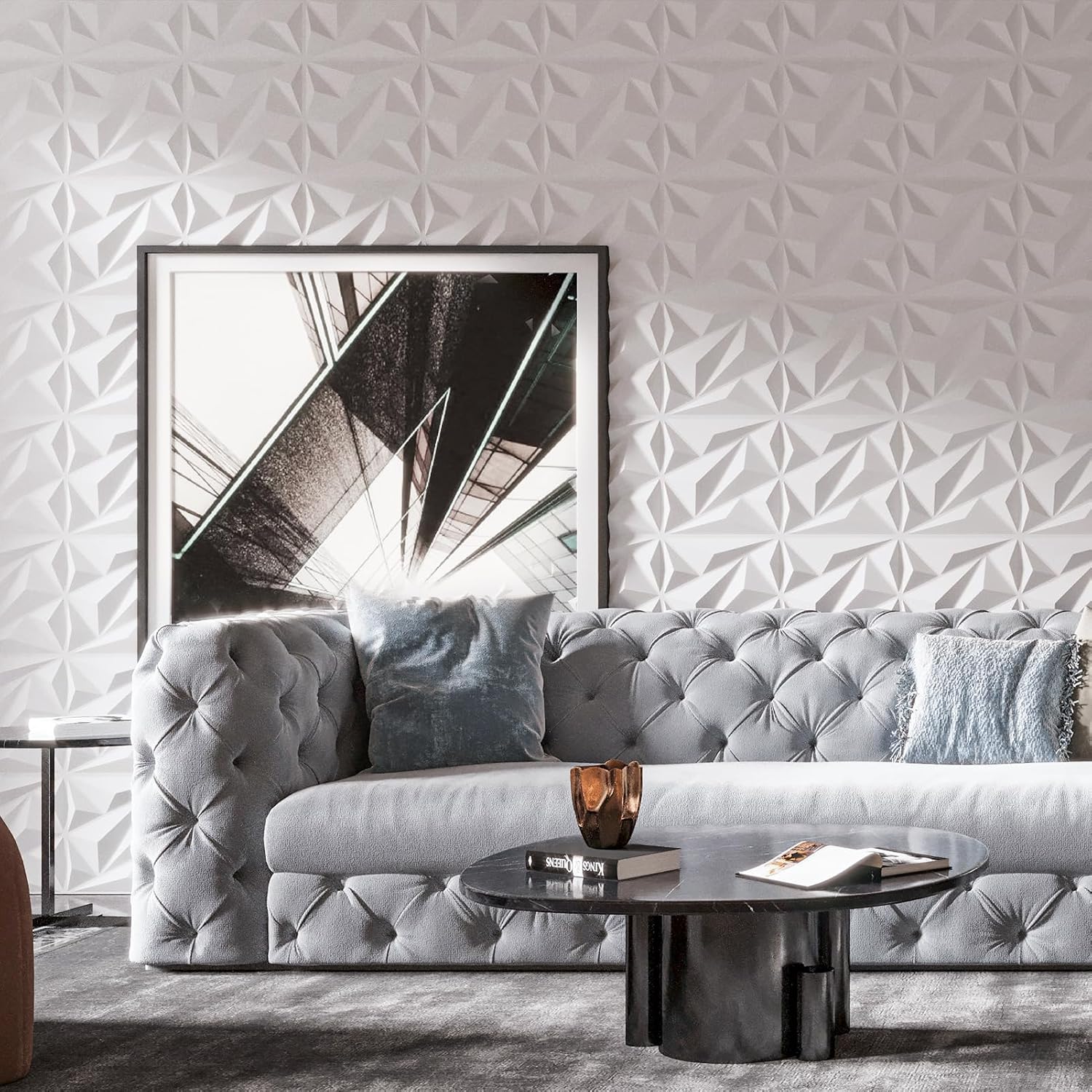 Detalle 2 de Art3dwallpanels 3D Diamond Wall Panels, 50-Pack, White, 12 x 12 in