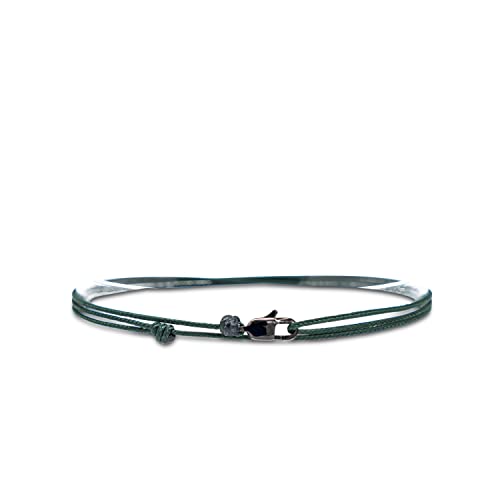 Detalle de Made by Nami Bracelet de Cheville Fin avec Fermoir Mousqueton – Émeraude Noir, Étanche et Réglable