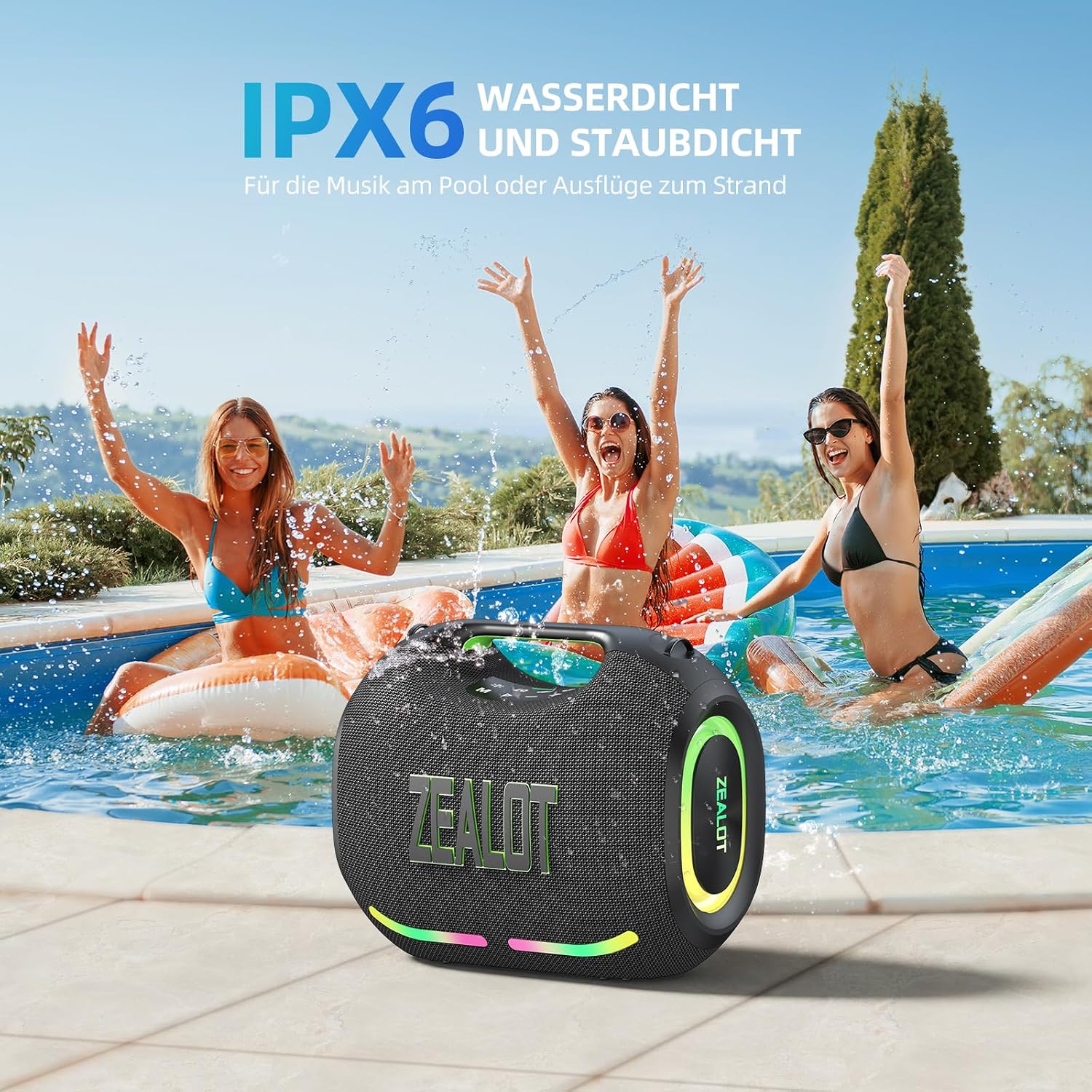 Thumbnail 2 de Zealot Tragbarer Bluetooth-Lautsprecher 120W mit Dual-Kopplung, AUX, USB und TF-Karte (IPX6)