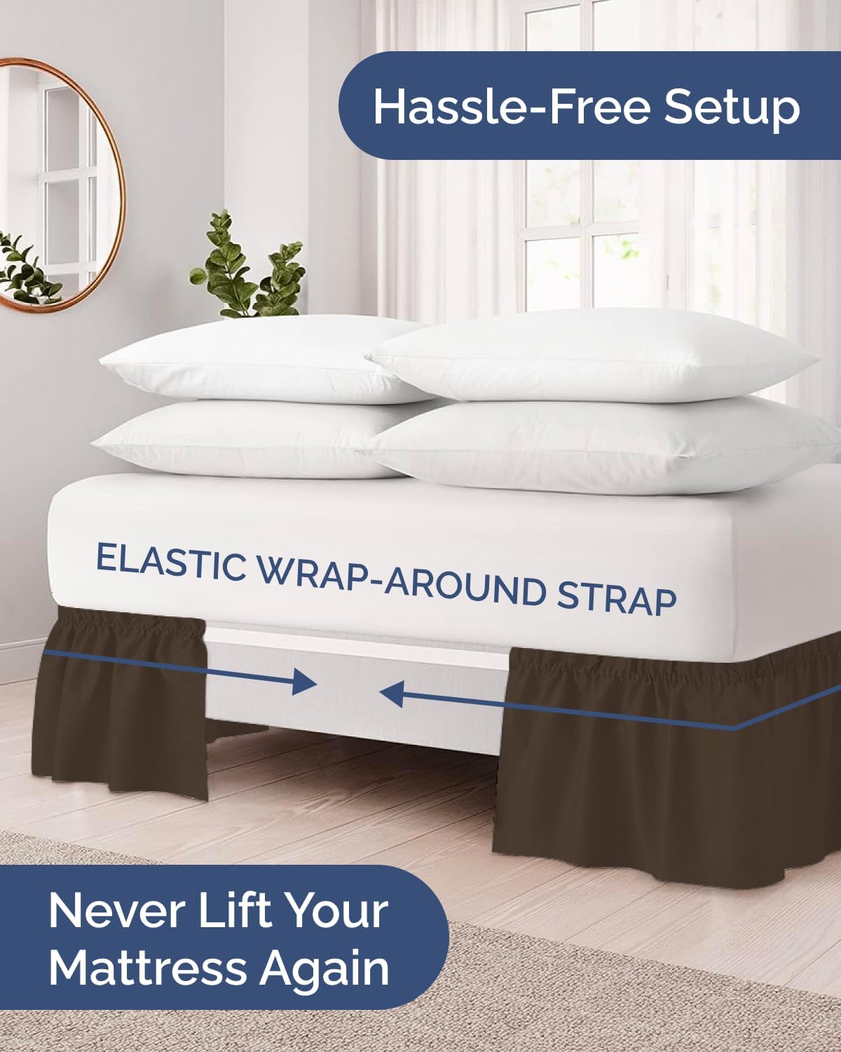 Detalle 2 de Wrap Around Dust Ruffle Bed Skirt - Brown for Full Size Beds (18 Inch Drop) with Elastic Wrap