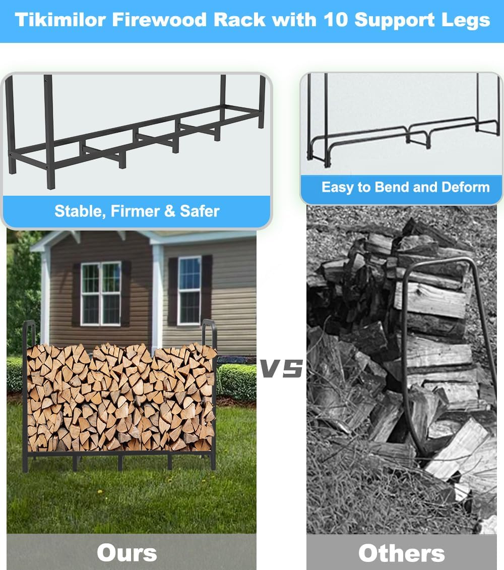 Detalle 1 de Tikimilor 5.3 ft Firewood Rack, Powder-Coated Steel, Indoor/Outdoor