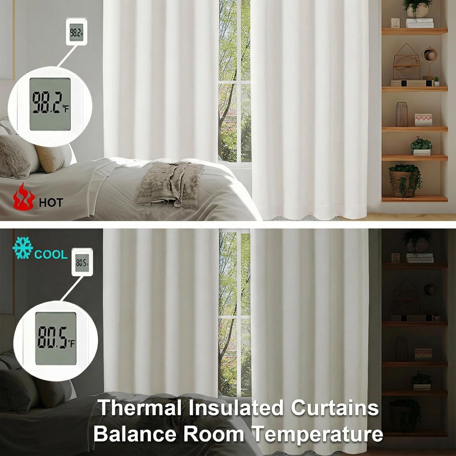 Detalle de Simplebrand Ava Ivory Light Filtering Curtains, 2-Panel Set (63 Inch Length)