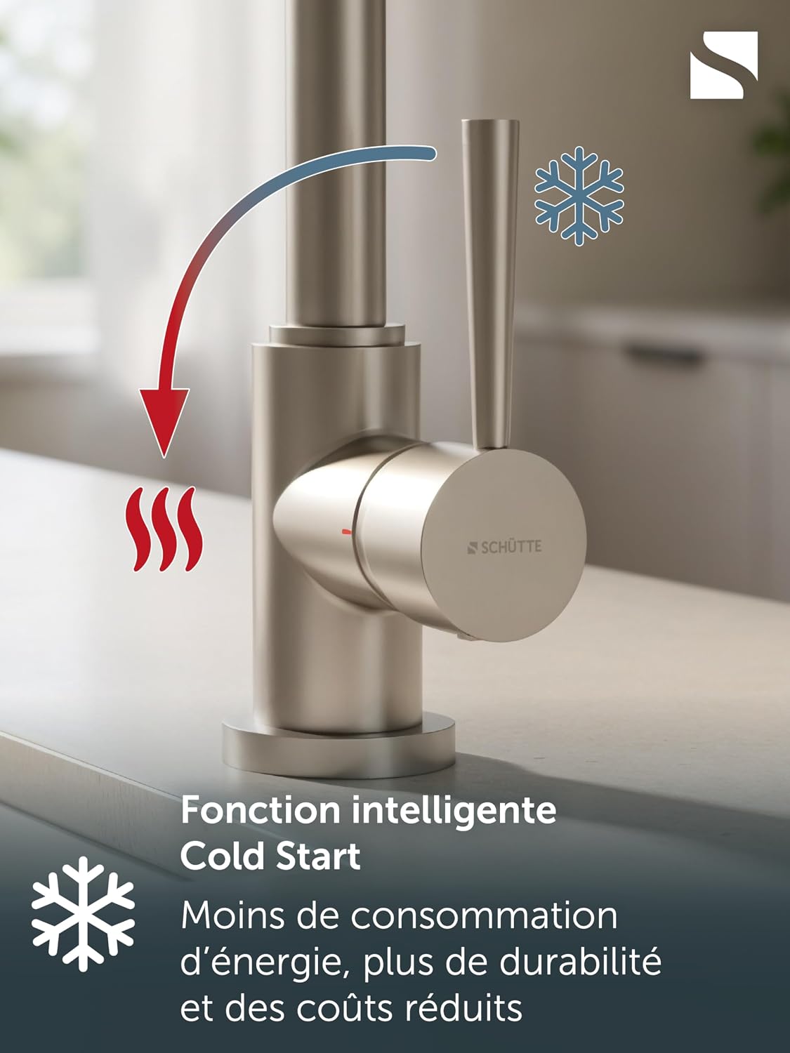 Detalle de SCHÜTTE 79126 Robinet de cuisine Cornwall — mitigeur pivotant 360° et Cold-Start