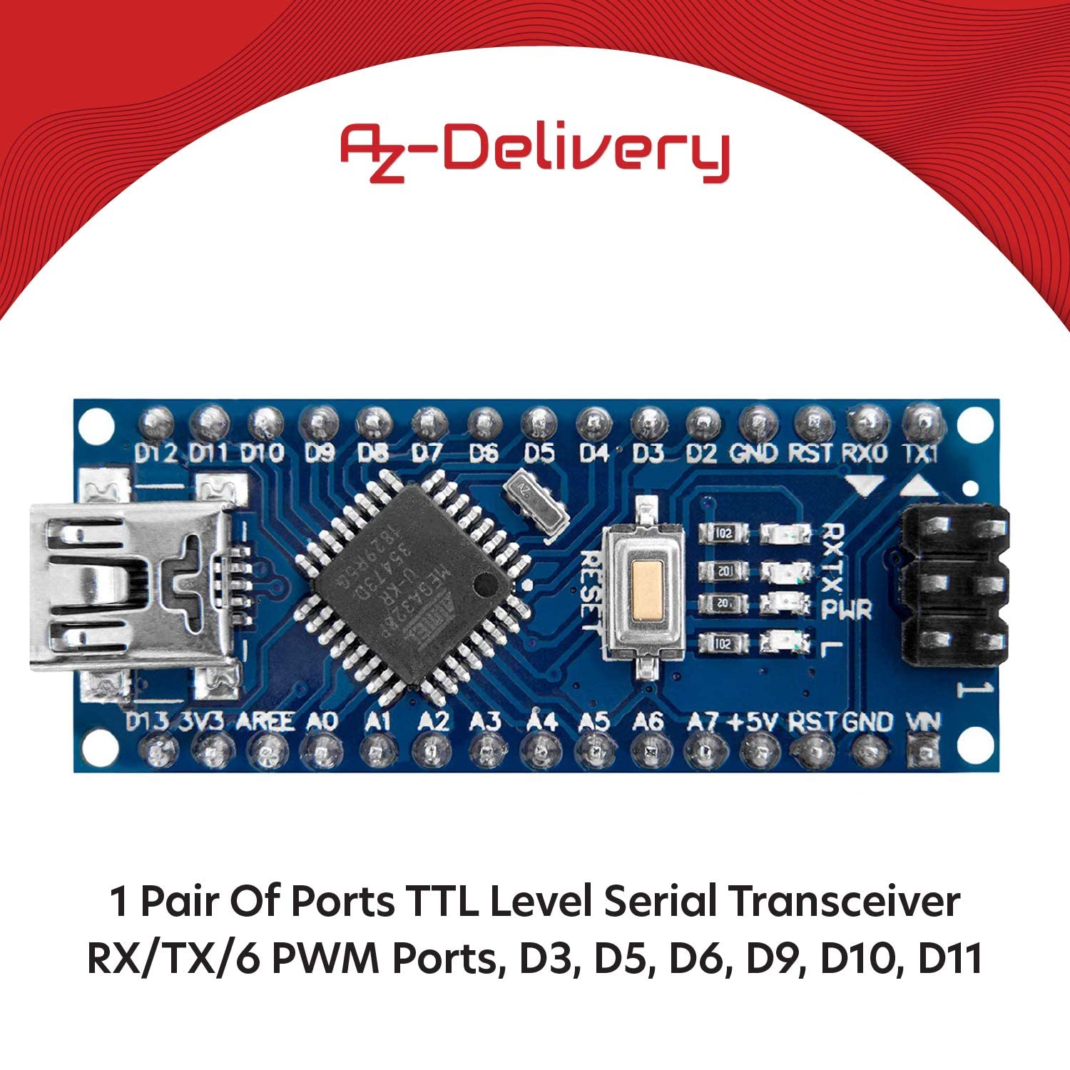 Detalle de AZDelivery Nano V3.0 CH340 (versione migliorata) compatibile con Arduino Nano V3