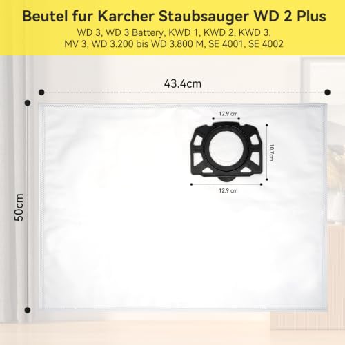 Detalle de 10 Stück Staubsaugerbeutel für Kärcher WD3 – compatible Ersatzbeutel, MV3, SE4001/SE4002