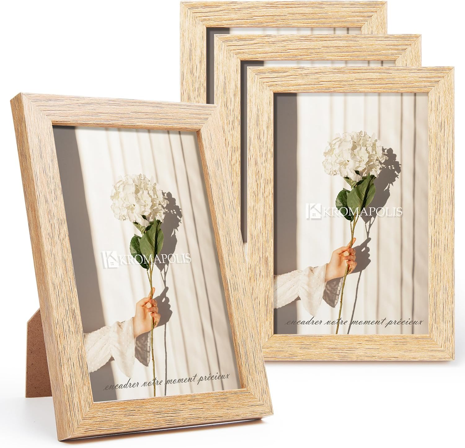 Kromapolis Lot de 4 petits cadres photo en MDF effet chêne naturel 10 x 15 cm