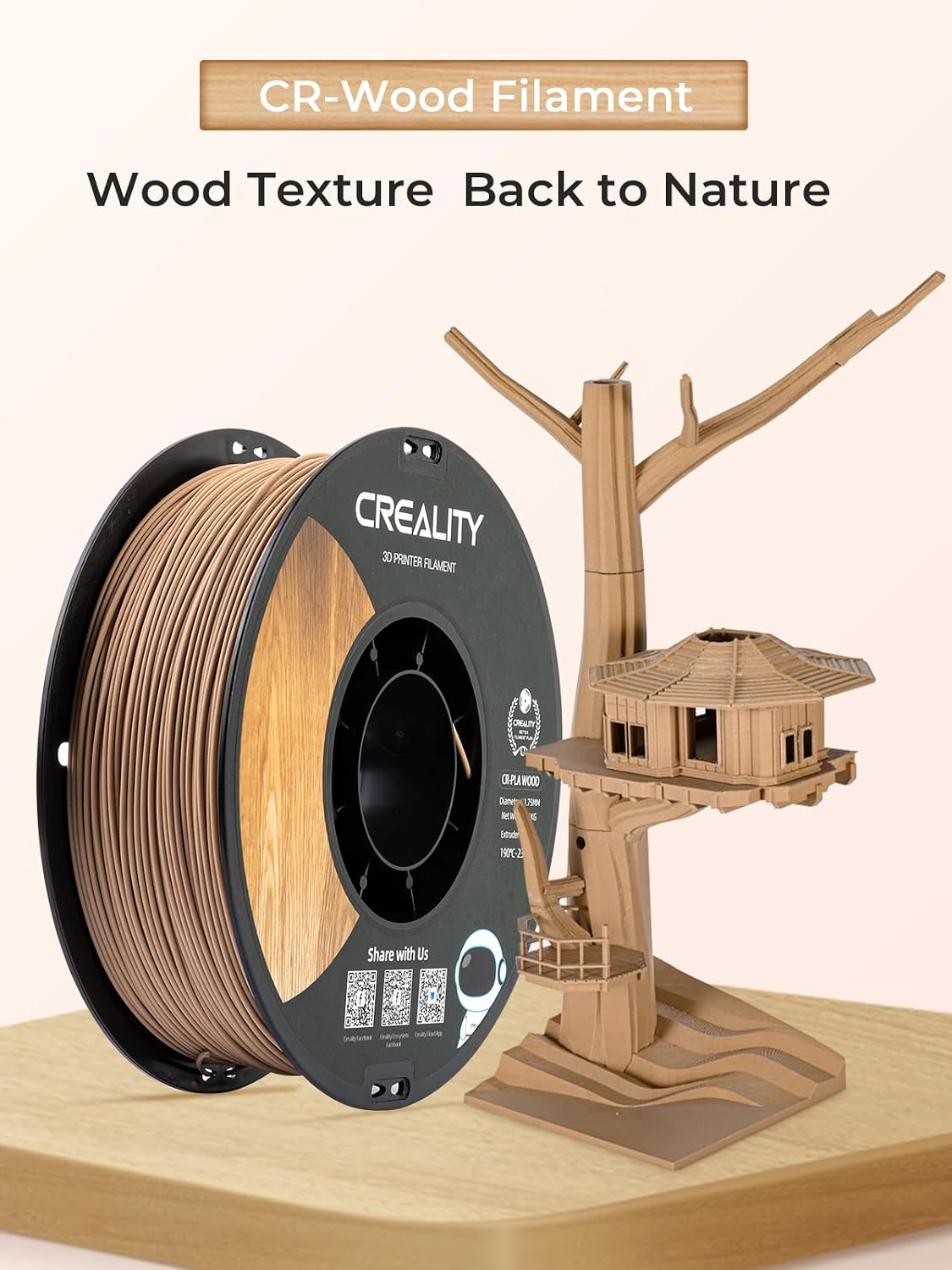 Thumbnail 1 de Creality Filamento PLA Legno 1,75 mm per Stampanti 3D – Texture setosa e liscia, 1 kg (2,2 lbs)