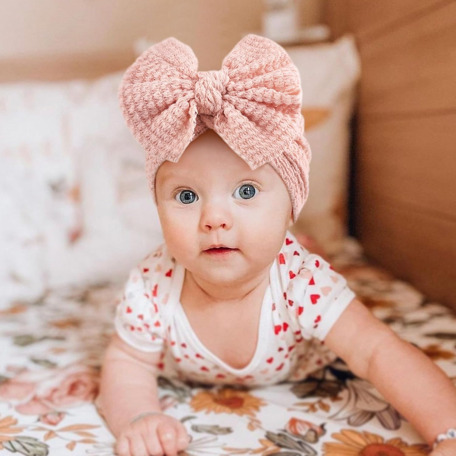 Thumbnail 1 de DRESHOW 5-Piece Baby Turban Hats set — Soft, stretchy infant beanies with oversized bows