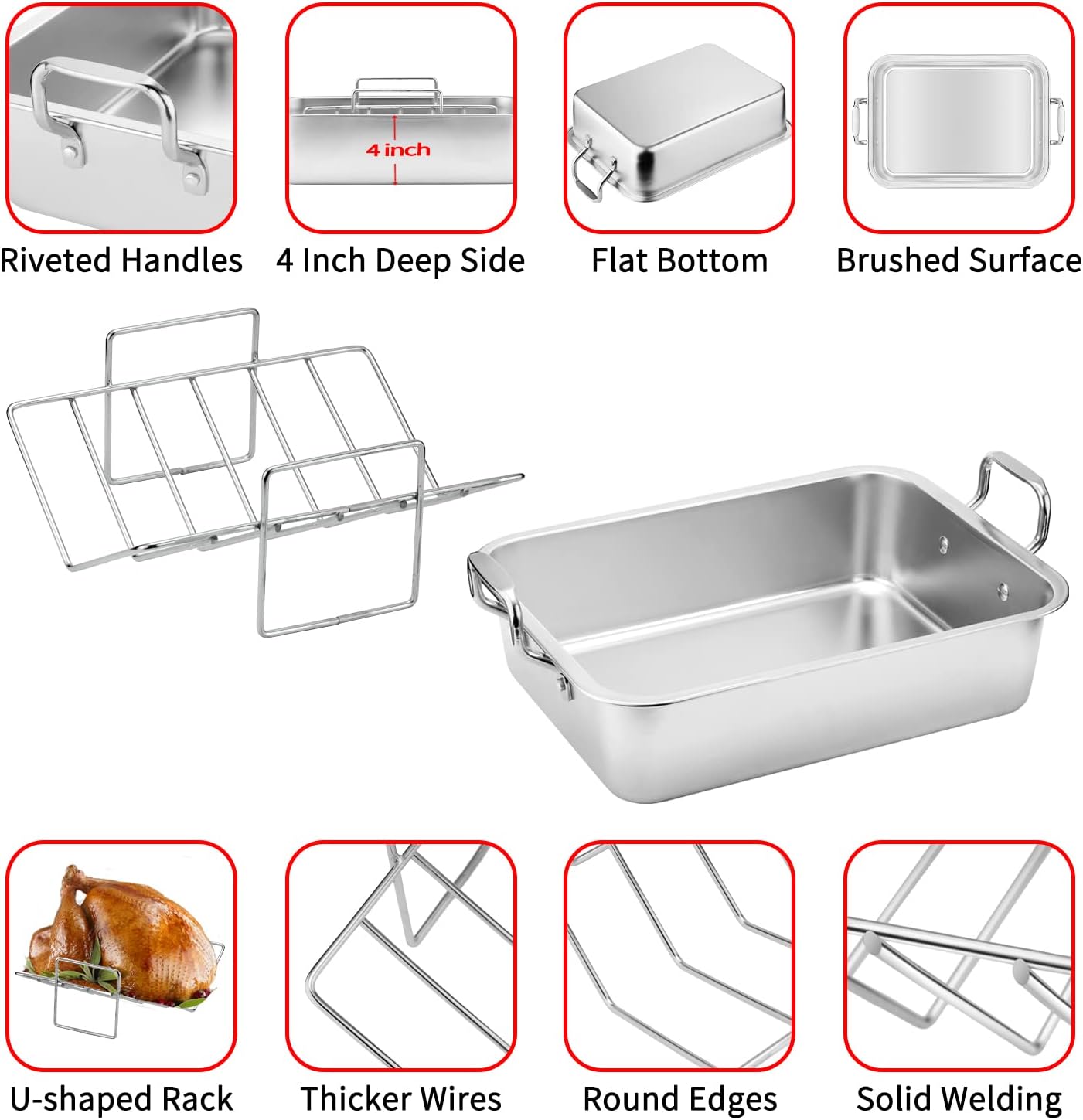 Thumbnail 6 de 15 Inch Stainless Steel Roasting Pan for 20lb Turkey
