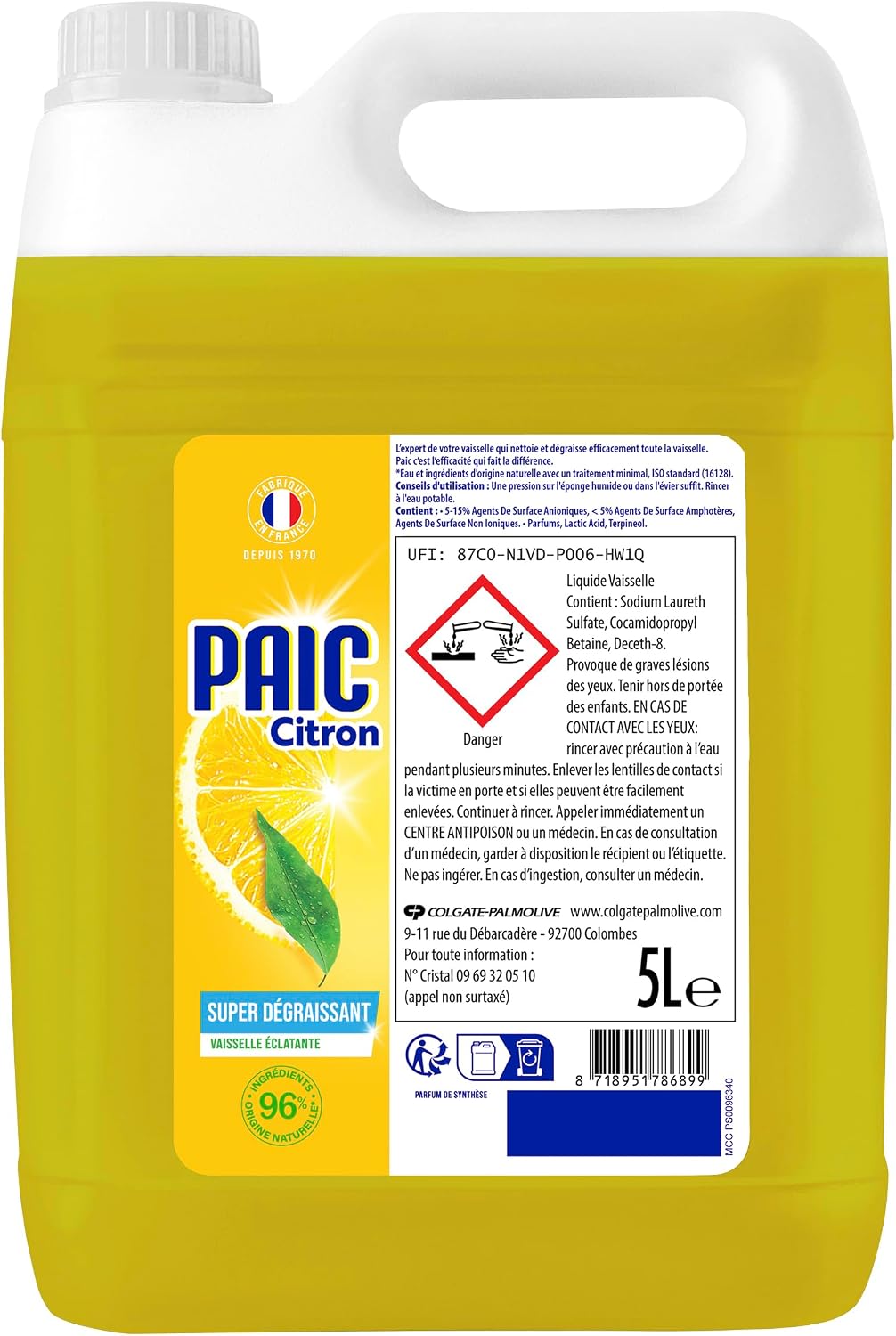 Detalle de Paic Liquide Vaisselle Éclat Citron, Super Dégraissant — Bidon 5 L