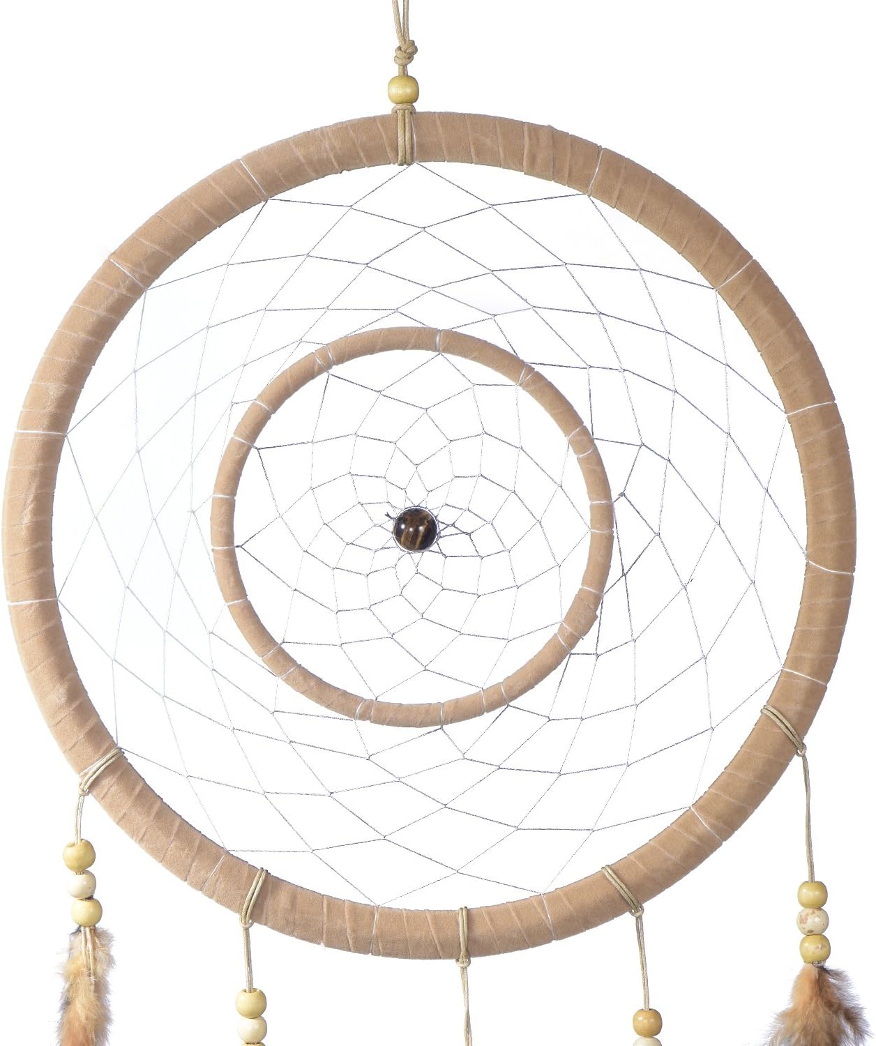Thumbnail 1 de DonDon Gros Attrape-rêves Dreamcatcher Ø 28 cm avec perles en bois et vraies plumes marron