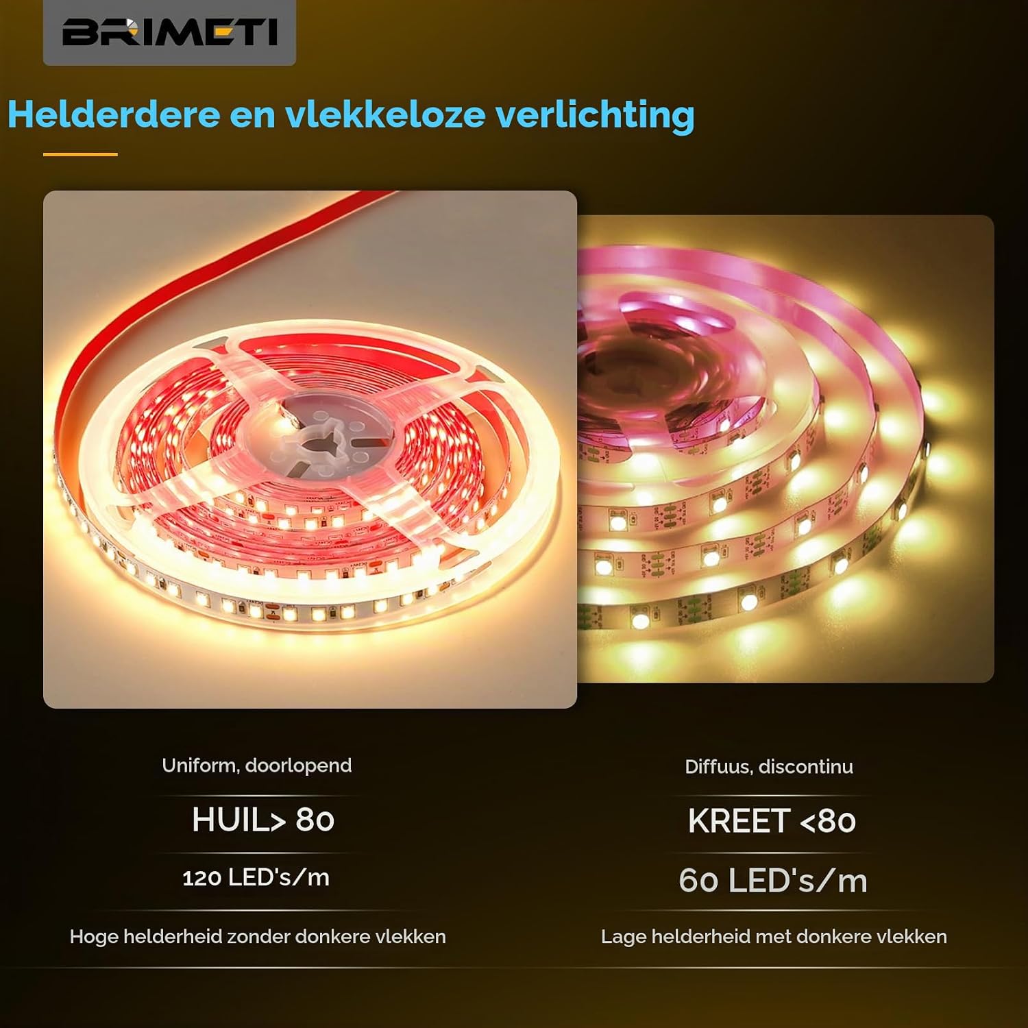 Detalle de BRIMETI LED-strip 5 m, 12 V, 6000 K koelwit, 600 leds, 8 mm breed