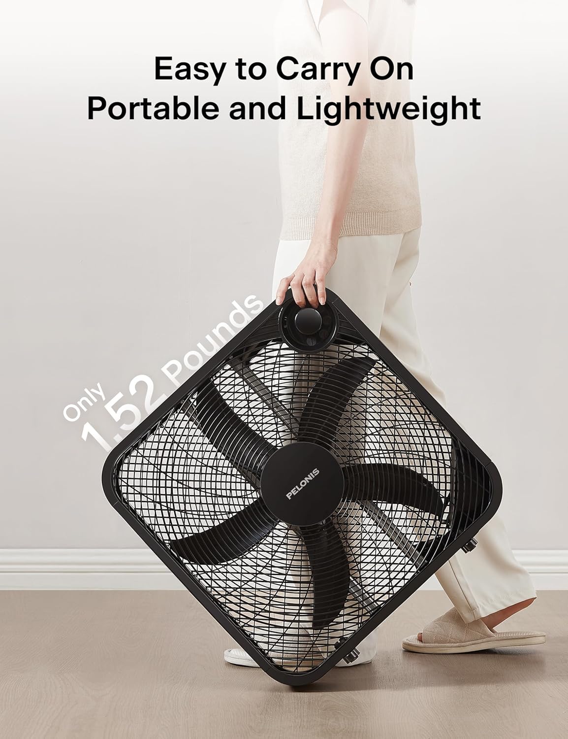 Detalle de PELONIS 20 Inch Box Fan (3 Speeds) — Window Fan, Floor or Tabletop Cooling with Up to 2,295 CFM