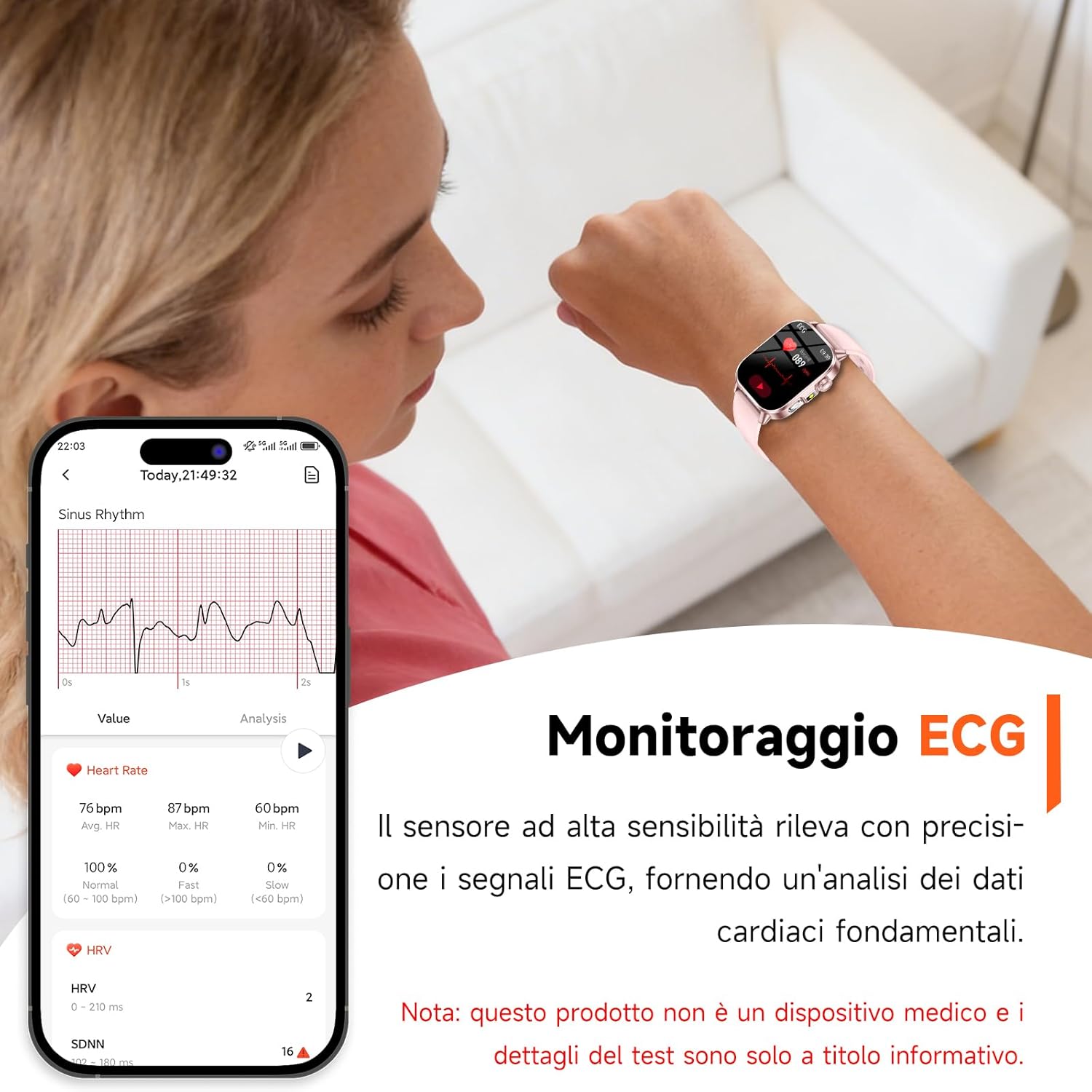 Detalle de 2026 Nuovo Smartwatch Donna ECG, Glucosemia e Salud Integrata con Schermo 2,0'' e LED