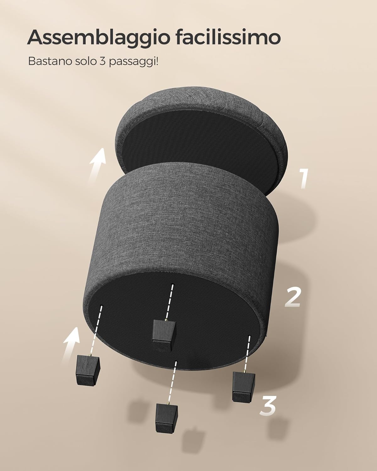 Thumbnail 6 de SONGMICS LOM011G01V1 pouf contenitore rotondo grigio scuro 45 x 45 x 44,5 cm