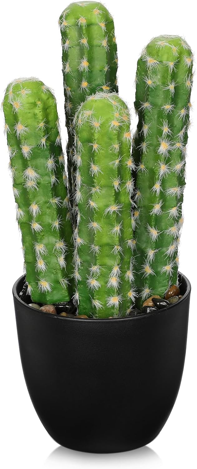 Detalle de Oairse 9.3-inch Artificial Cactus Plant in Pot – Realistic Faux Desert Cacti for Home or Office