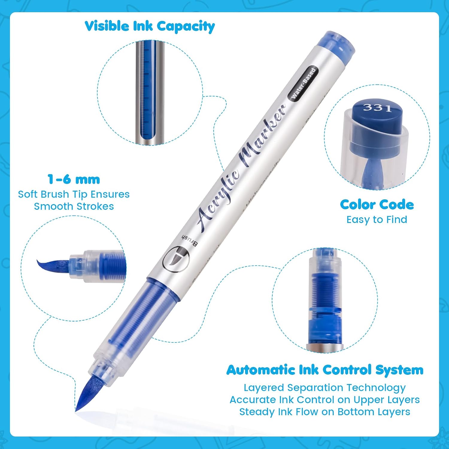 Detalle de Realcolor 48 Acrylic Paint Markers with Soft Brush Tips for Multiple Surfaces