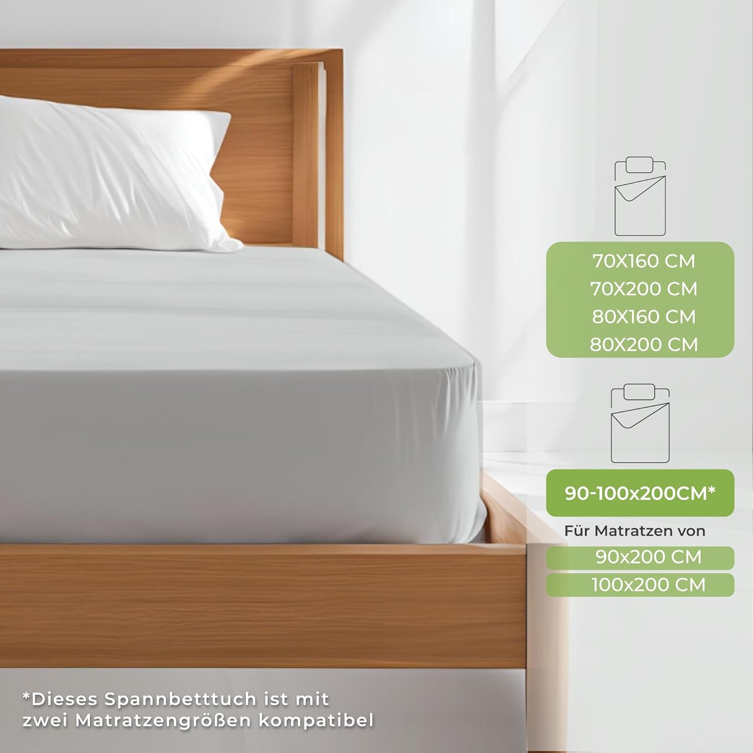 Detalle 2 de Dreamzie Premium Spannbettlaken 90–100x200 cm – Grau, 100% Bio-Baumwolle, 150 g/m², OEKO-TEX