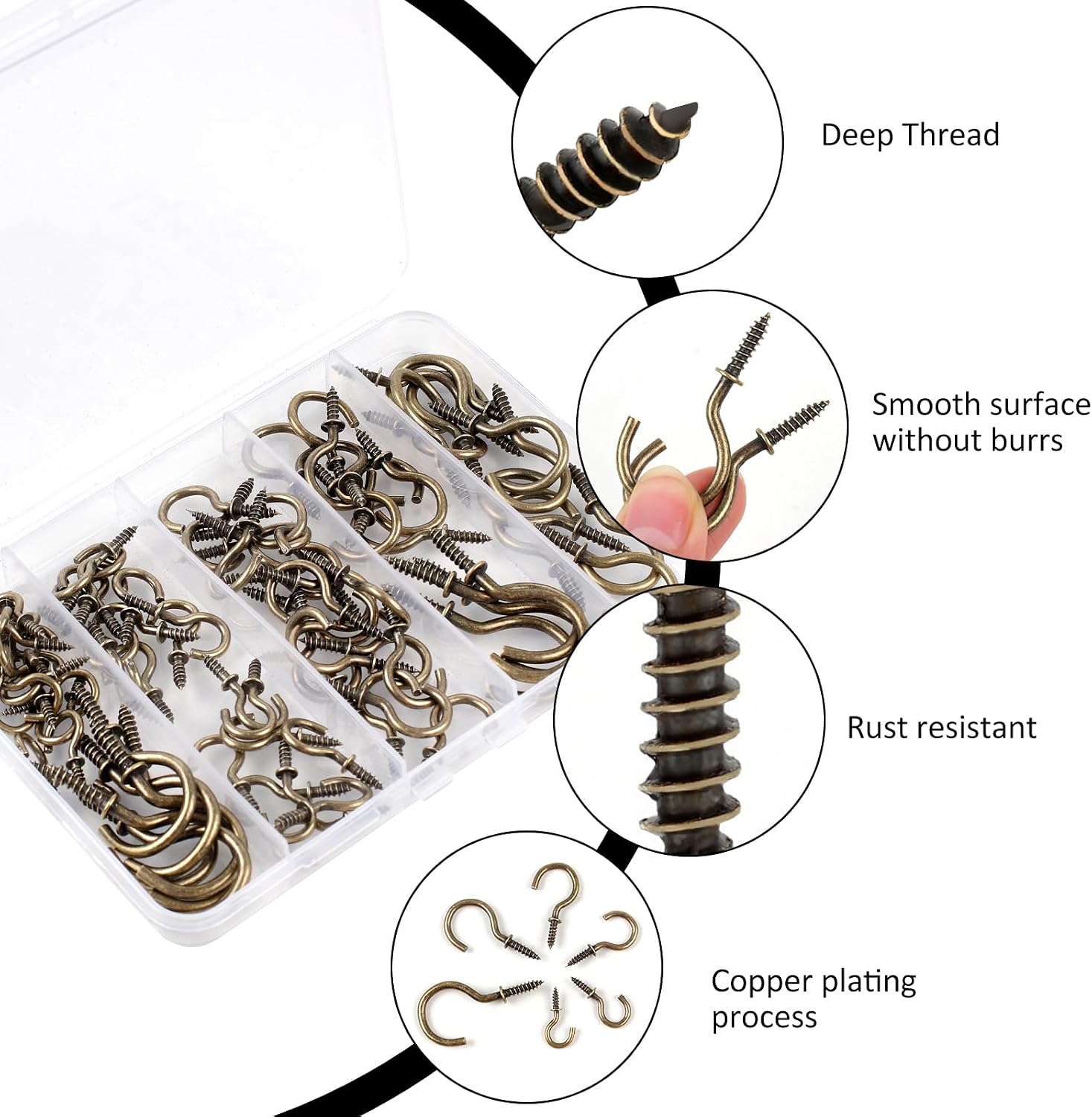 Detalle de Romeda 14BG0003 Ceiling Hooks, 90-Piece Bronze Stainless Steel Kit