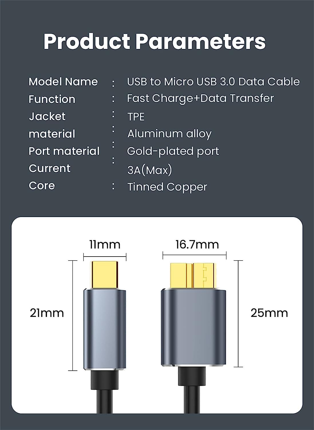Thumbnail 6 de NAERSI USB-C to Micro B USB 3.0 cable (Hard drive/phone linking) – up to 5Gbps