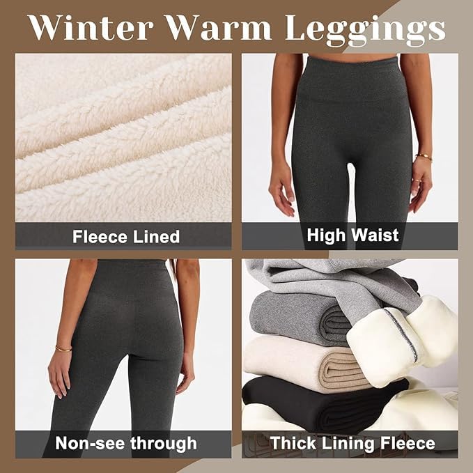 Thumbnail 1 de CAMPSNAIL Fleece-Lined Leggings for Women, High-Waisted with Pockets, Black