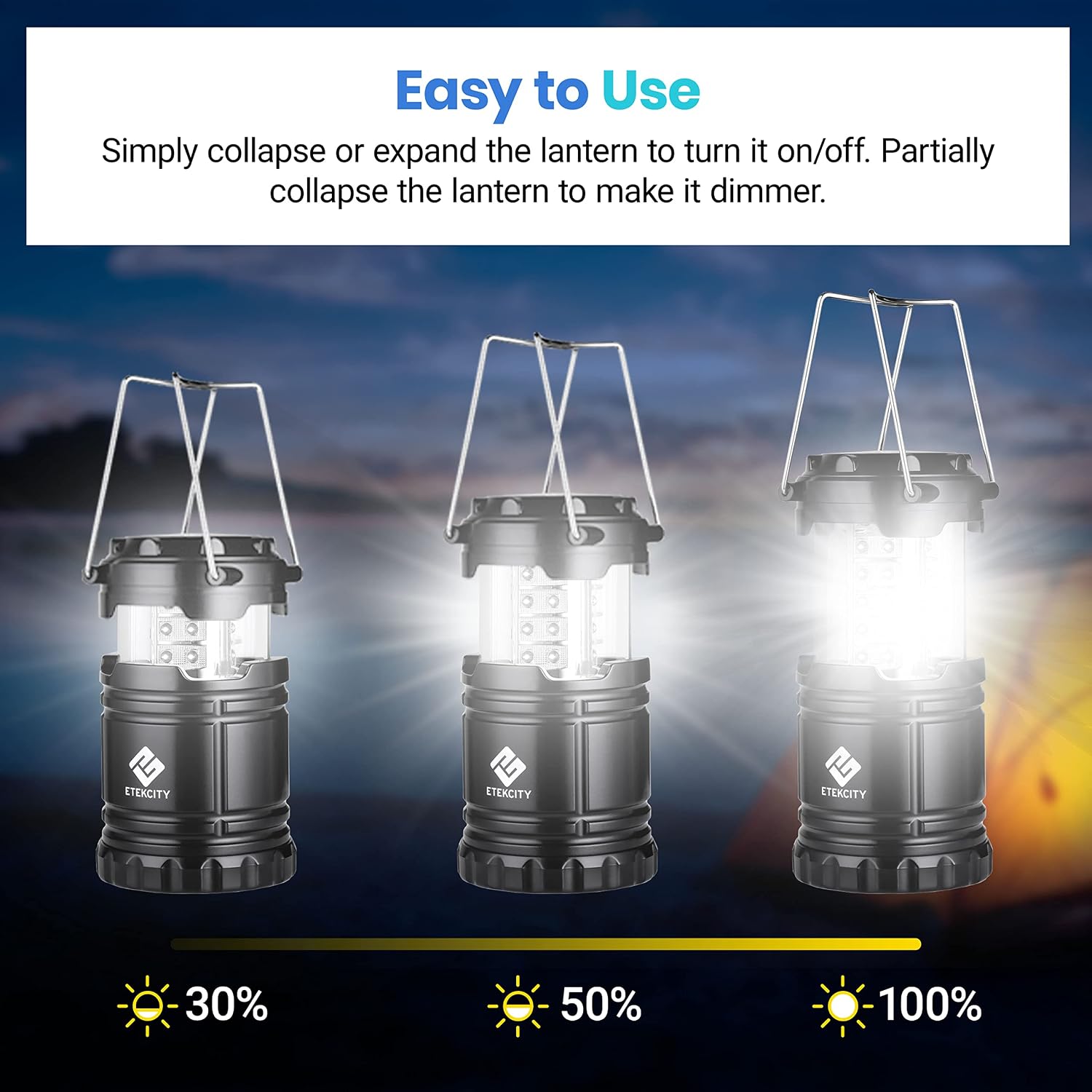 Detalle 2 de Etekcity CL10-2 Pack LED Camping Lanterns, 154 Lumens, Collapsible, 2-Pack