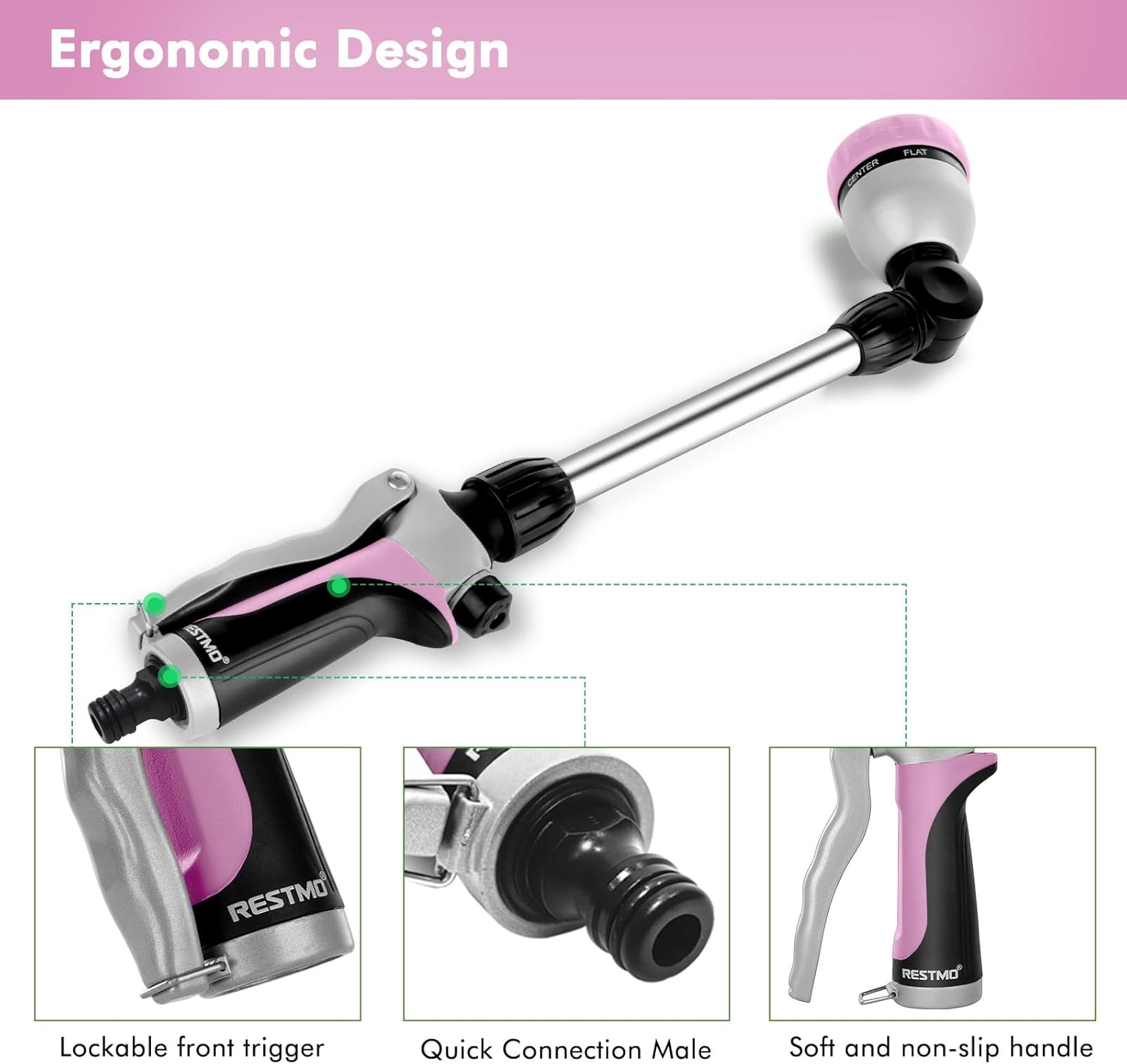 Thumbnail 3 de Restmo 48cm Watering Lance with 180° Adjustable Ratcheting Head & 7 Spray Patterns