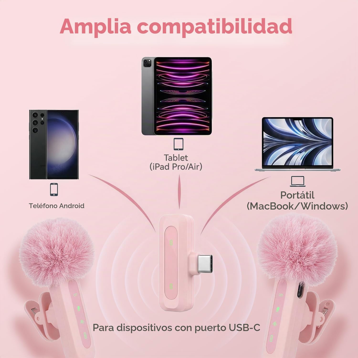 Thumbnail 5 de kinmaizi Mini Micrófono Inalámbrico de Solapa Rosa para Móvil