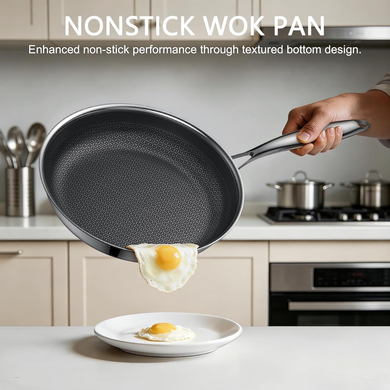 Thumbnail 1 de Todlabe 28cm Non Stick Frying Pan – Stainless Steel with Lid, Heat-Resistant Handle and Oven Safe Up to 260°C