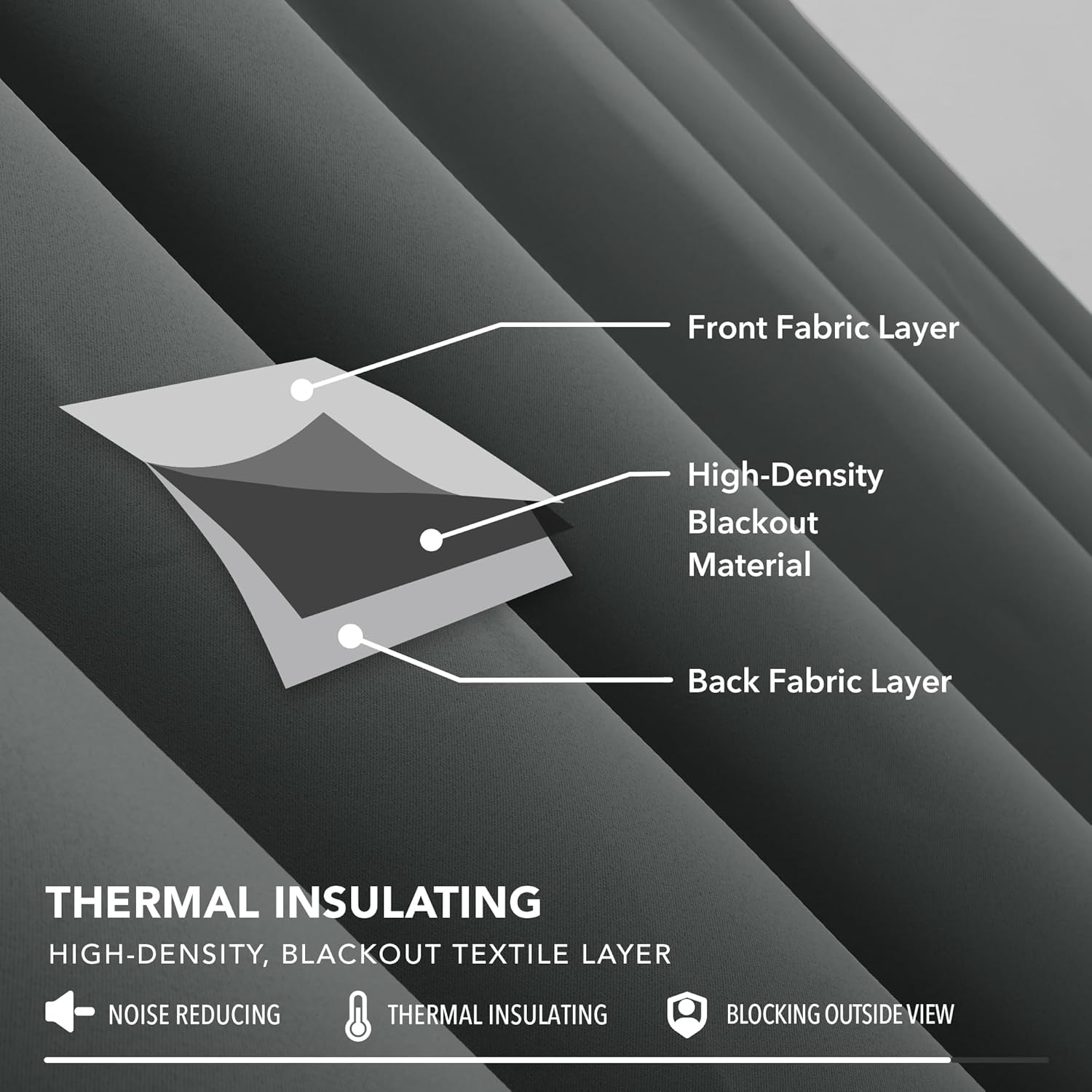 Thumbnail 4 de Deconovo Verdunkelungsvorhänge Blickdicht 2er Set, dunkelgrau, 229x229 cm – Thermo und Kräuselband