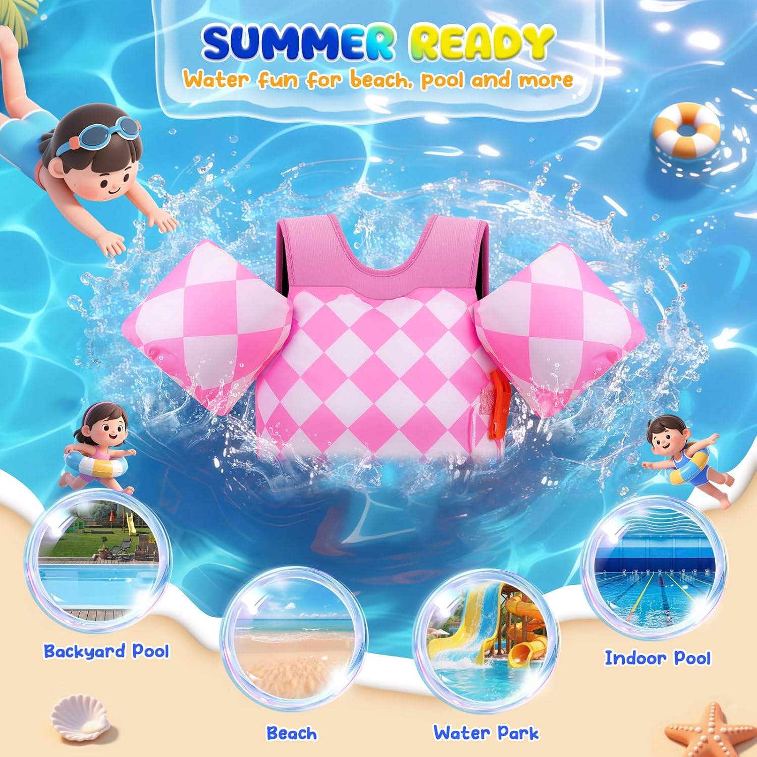 Thumbnail 4 de MoKo Toddler Swim Vest for Kids: Safe, Easy-Wear Water Wings with Cartoon Design