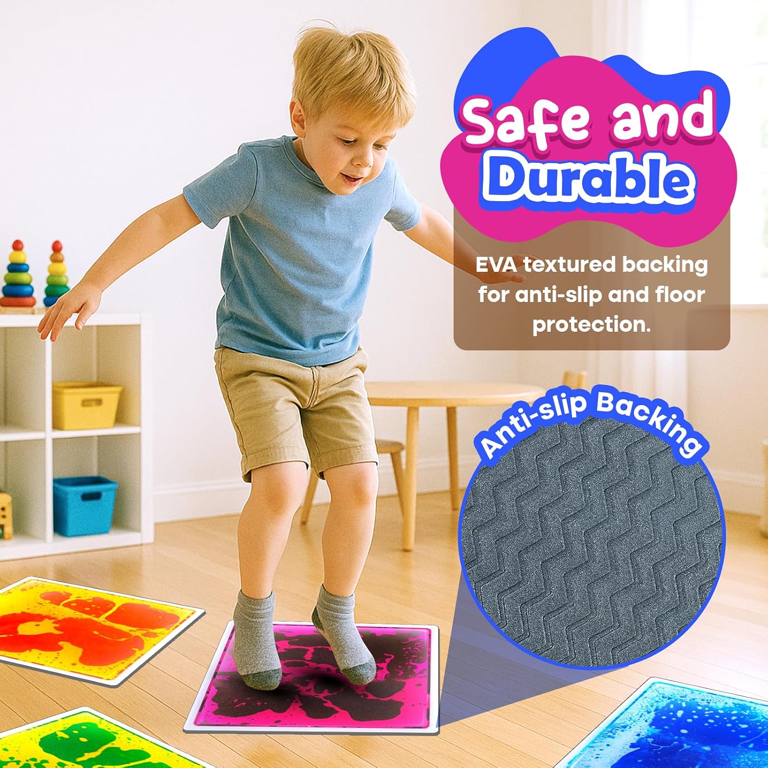 Detalle de Sensory Floor Tiles for Kids Toddlers: 12x12 Liquid Lava Tiles (4 Pack) for Dexterous Play & Sensory Rooms