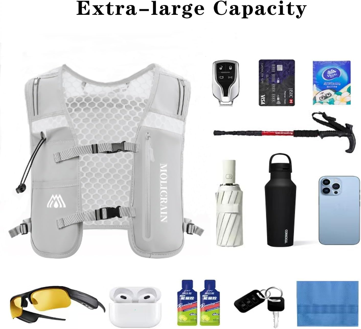 Detalle de MOLICRAIN Running Vest Phone Holder: 5L Lightweight Hydration Vest for All‑Terrain Running