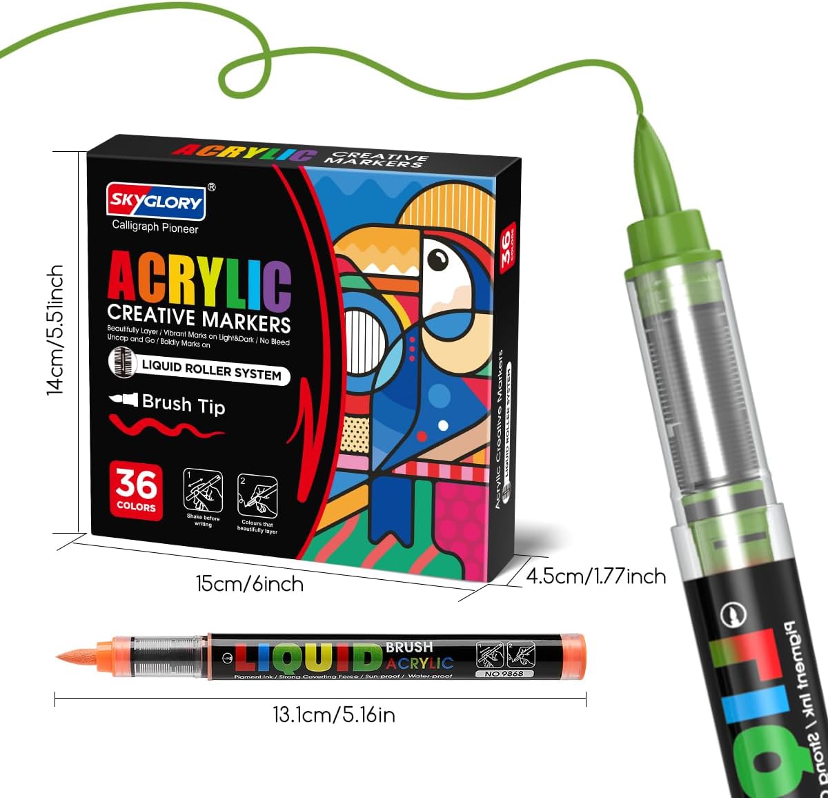 Thumbnail 5 de SKYGLORY 36 Colours Liquid Roller Acrylic Markers – Premium Multi-Surface Colouring Set