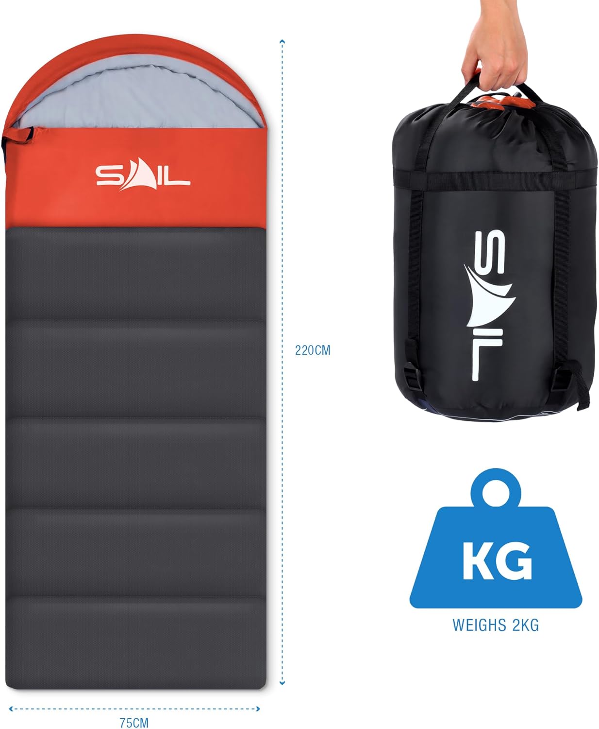 Thumbnail 6 de SAIL Sleeping Bag 3-4 Season: Waterproof, Wide Envelope for Kids & Adults