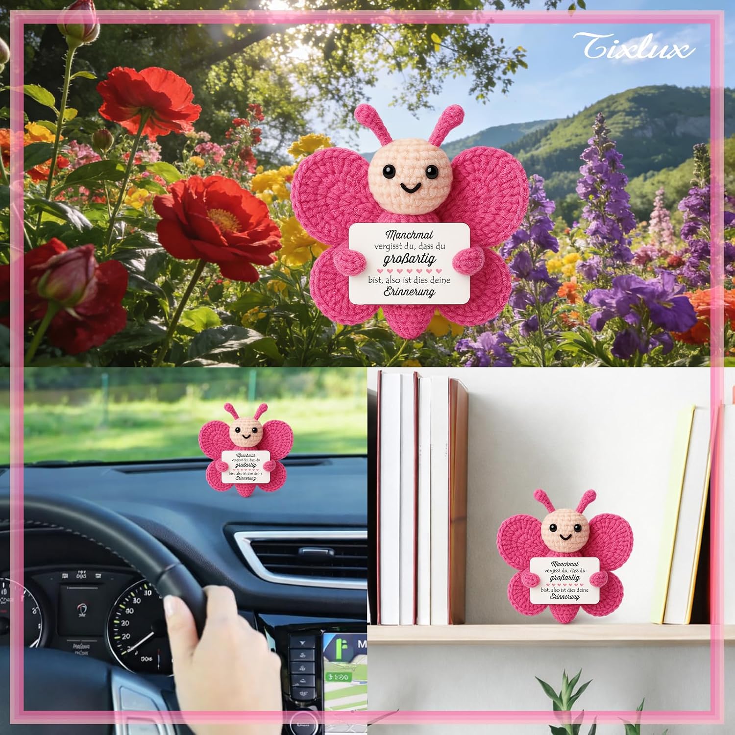 Thumbnail 6 de Tixlux Pocket Hug Positive Schmetterling – Strickfigur mit Umarmung-Glücksbringer (Einschulung, Gute Besserung)
