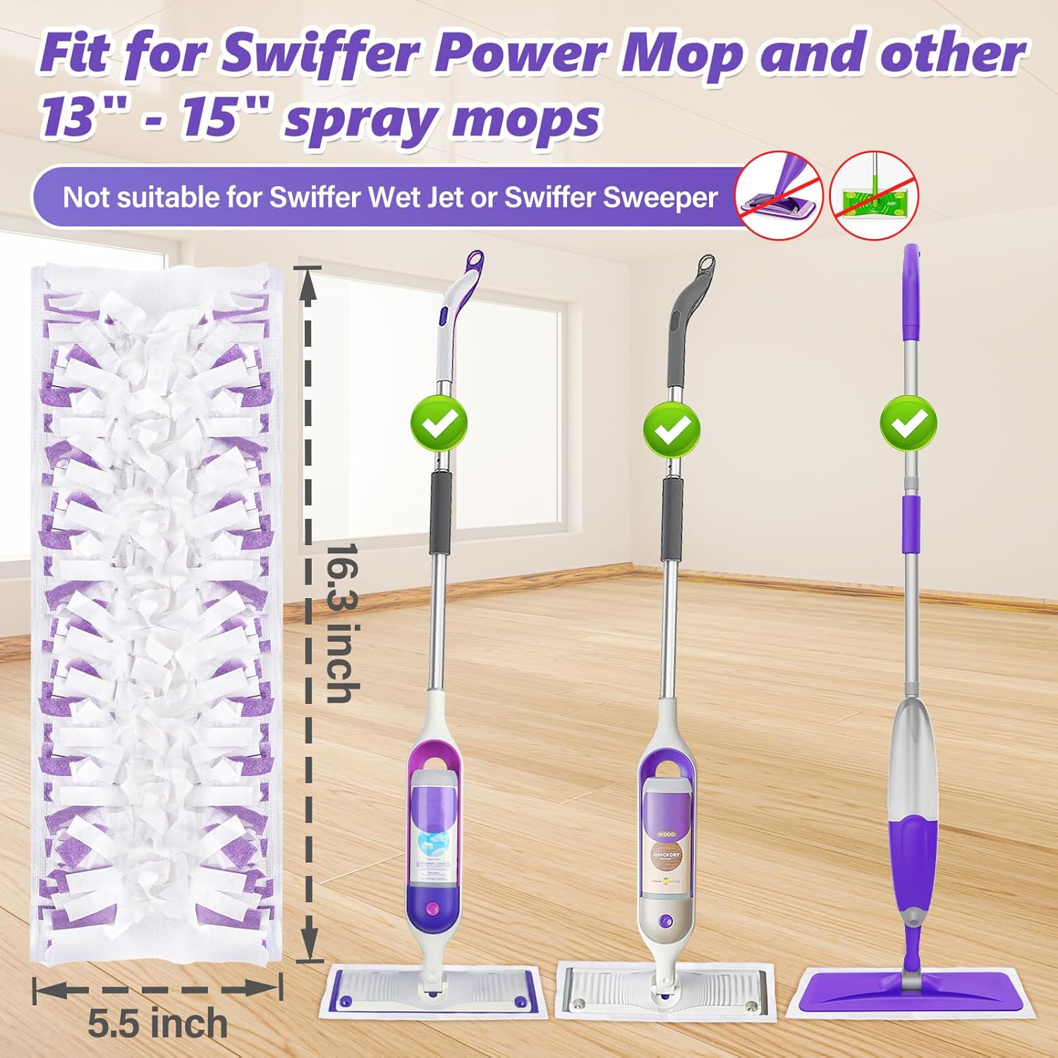 Detalle 2 de EHADOO Mop Pads Refills for Swiffer Power Mop: 20-Pack Wet/Dry Disposable Pads for Multi-Surface Cleaning