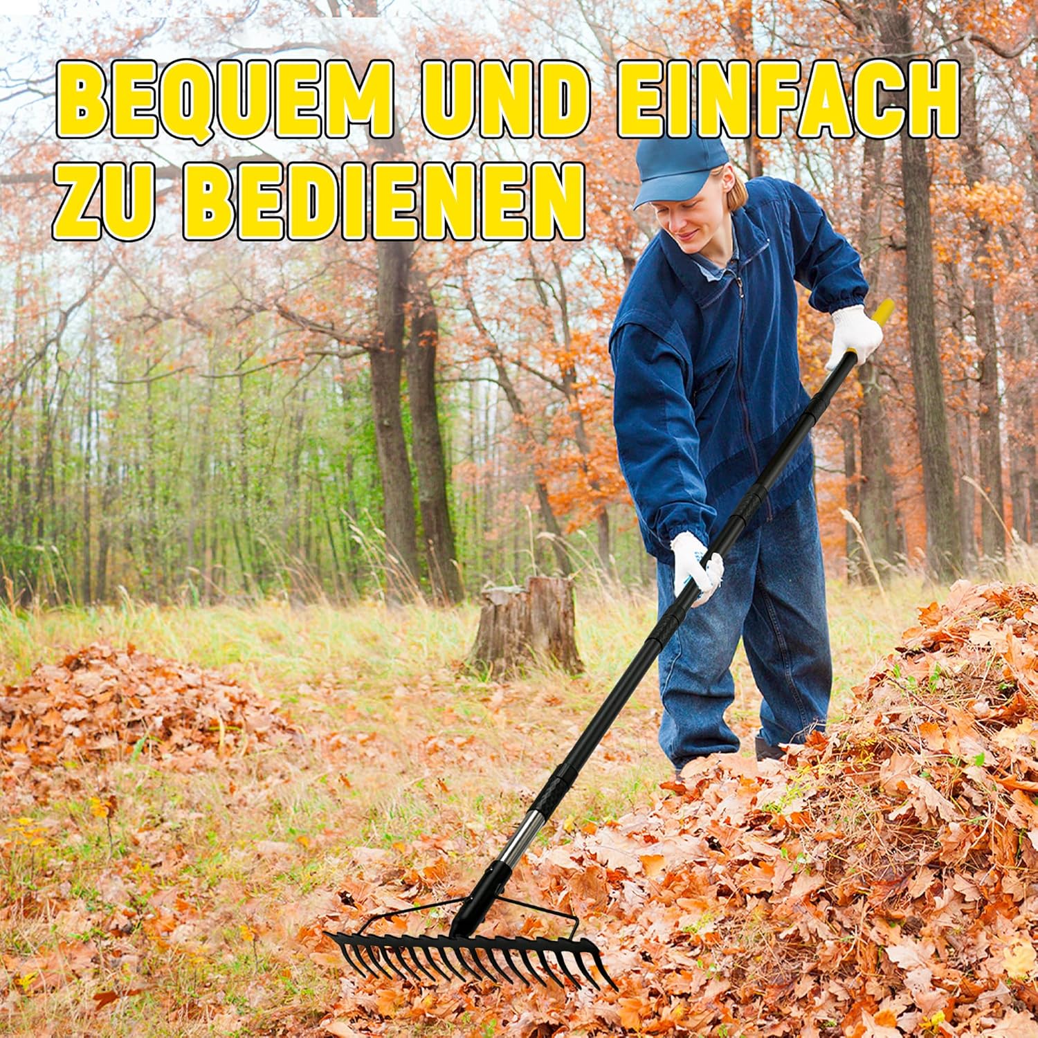 Detalle 2 de BlumeTrec Gartenrechen 1,7 m – 17 Zinken, Zwei-Seiten Kopf, Edelstahlgriff