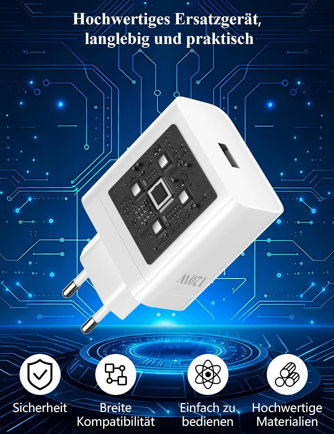 Thumbnail 4 de TOPAUX 120W 10A 2M SUPER-VOOC USB Ladegerät + USB-C Kabel für Oppo Find X9 Serie und Reno Pro Modelle