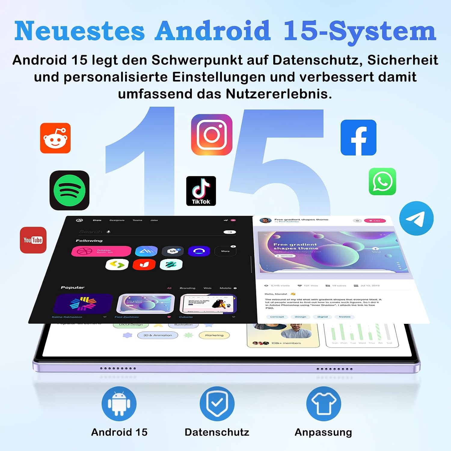 Detalle de ZIOVO Android 15 Tablet 10 Zoll mit Gemini AI, 30GB RAM + 128GB ROM (bis 1TB), 5G WLAN, GPS, Face ID & Tastatur/Maus – Lila