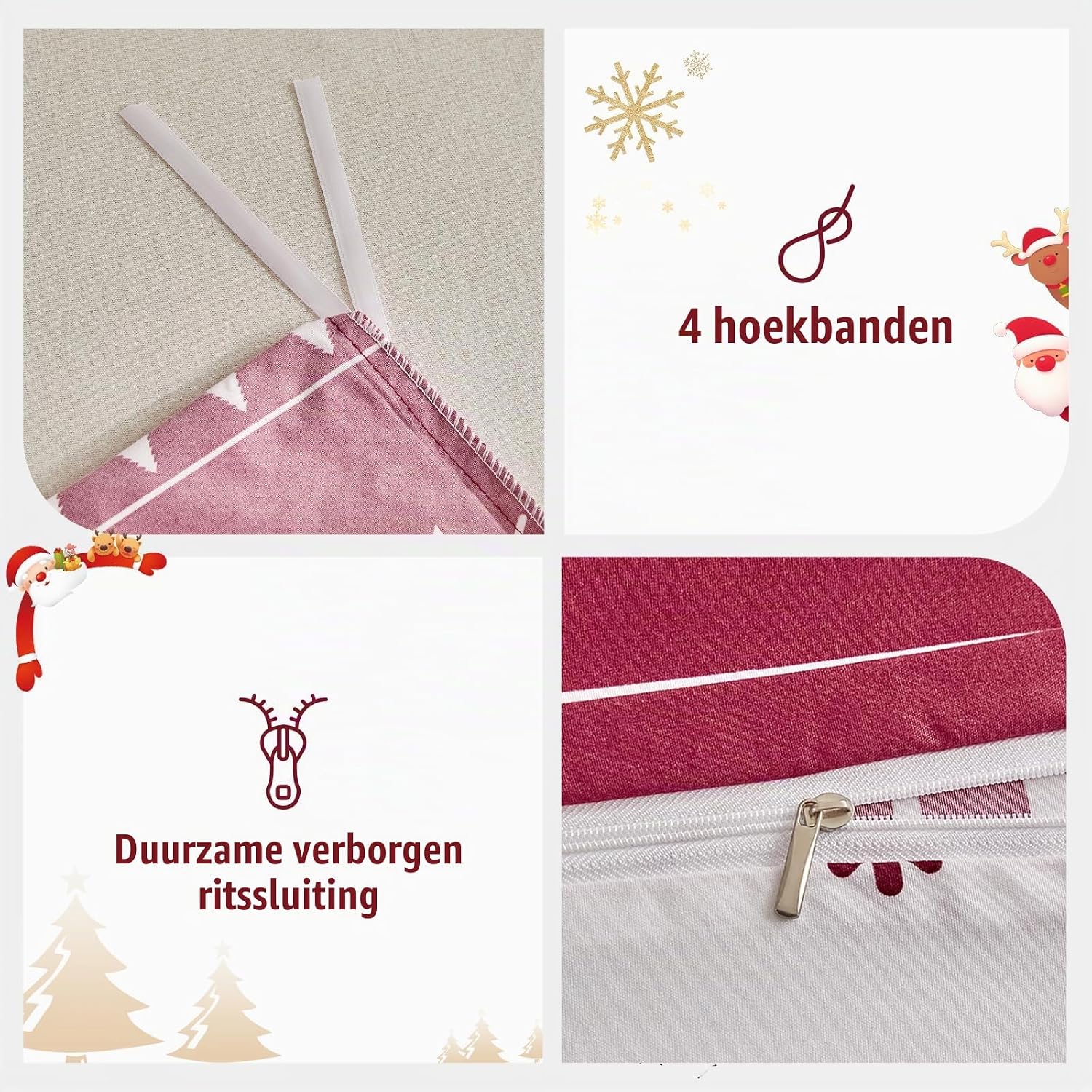 Detalle 2 de Tokokimo rood kerstdekbedovertrek 240 x 220 cm van microvezel met sneeuwvlokken