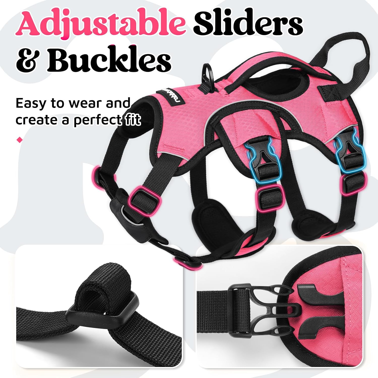 Thumbnail 5 de rabbitgoo Escape-Proof Dog Harness (Medium) with Large Handle – Adjustable Anti-Pull Reflective Vest for Outdoor Training & Service Dogs, Pink
