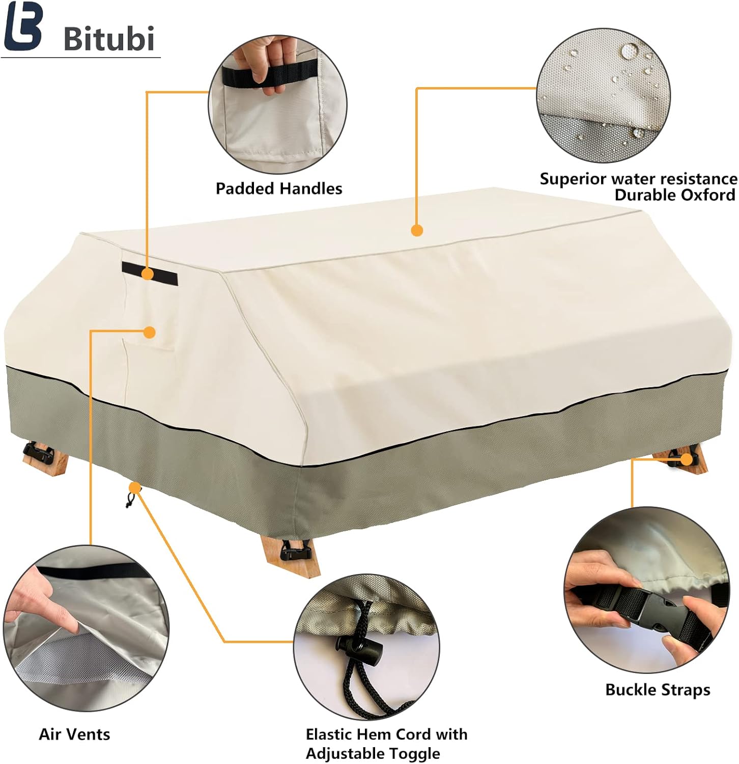 Detalle de Bitubi YCZZ-1003-MB-72 Picnic Table Cover, 600D Oxford, Beige, 70/72-Inch