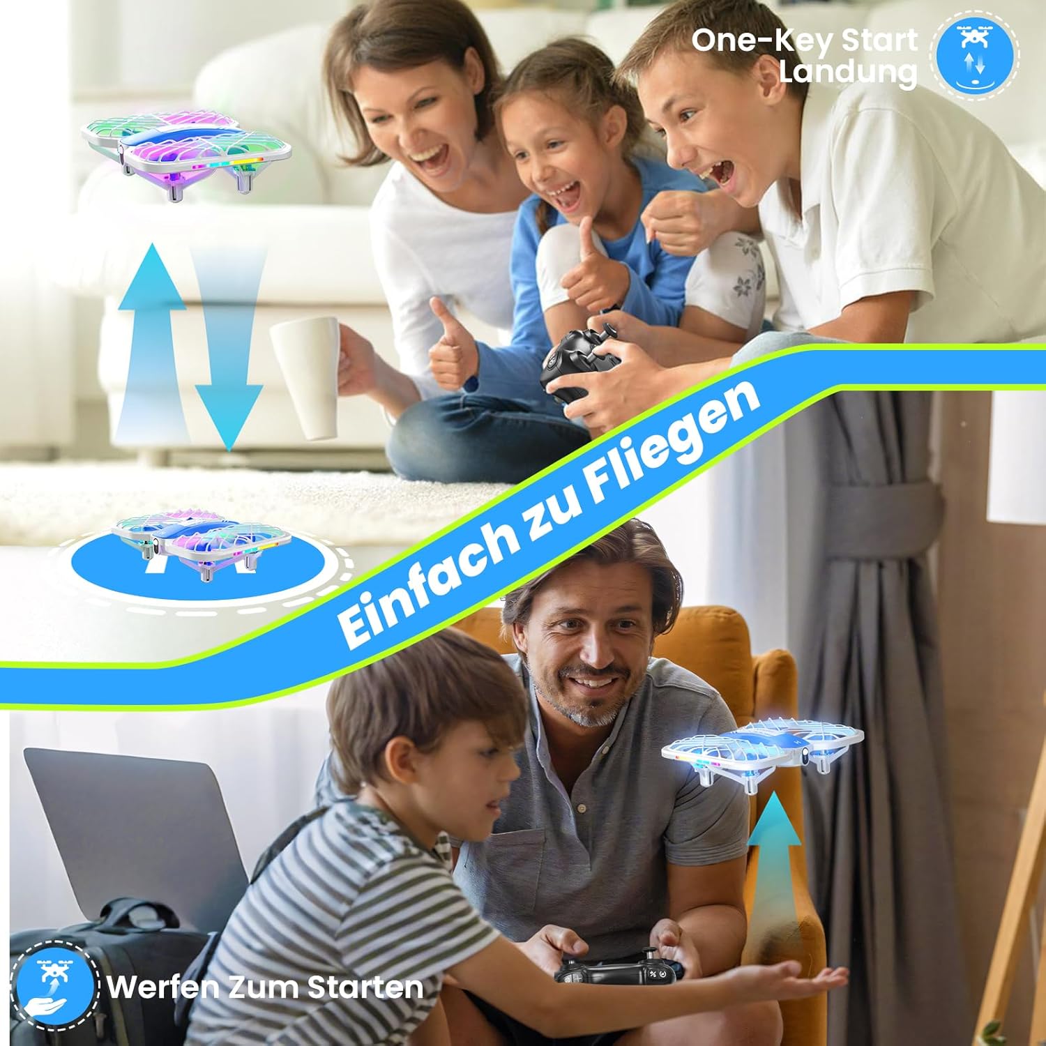 Detalle 2 de HOFMOC Mini Drohne für Kinder – 22 Minuten Flugzeit, 5 LED-Lichter, 3 Geschwindigkeiten