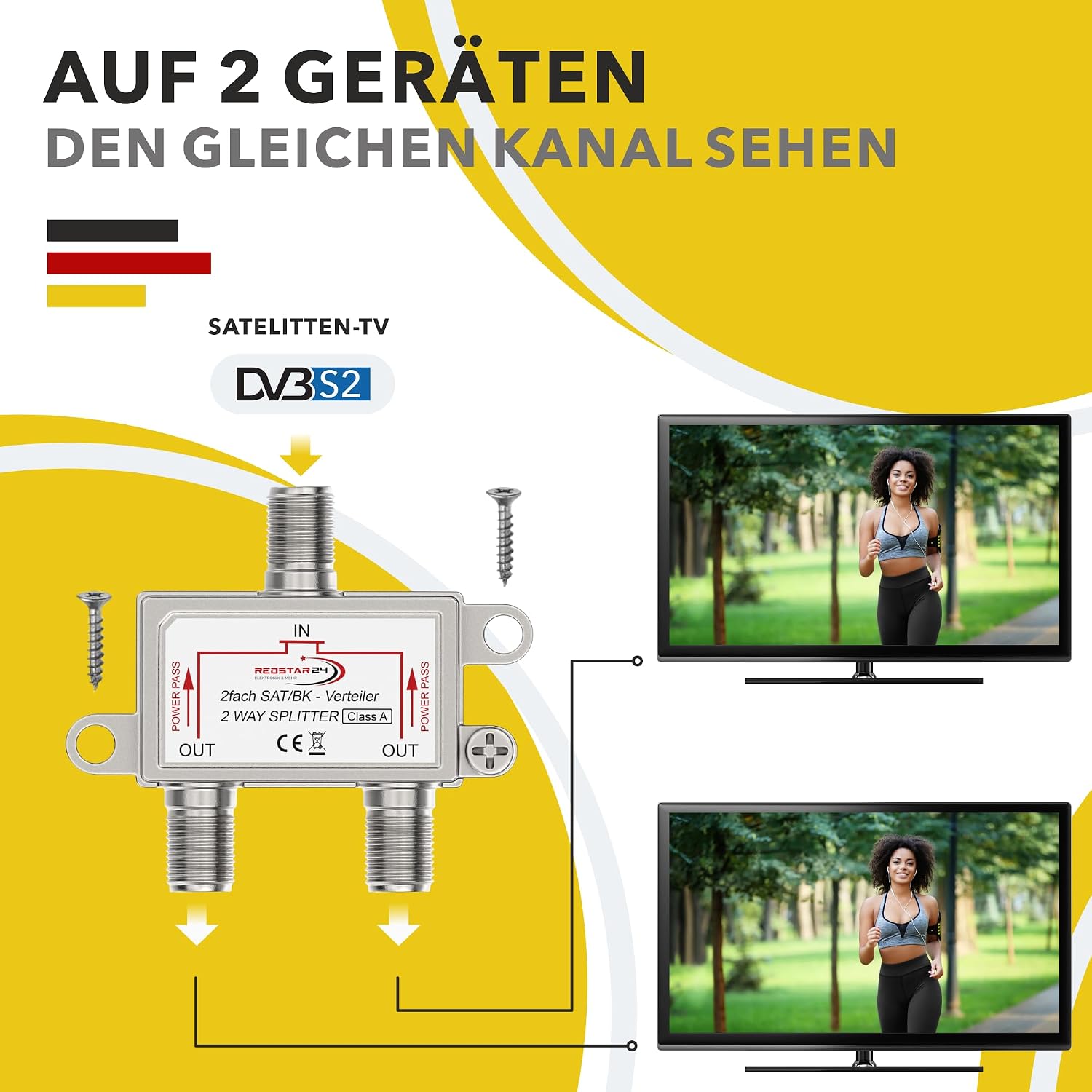 Detalle 2 de Redstar24 2-Fach SAT BK Verteiler – Premium SAT-Verteiler für HDTV/UHD 4K
